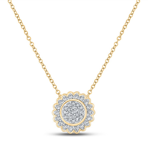 10kt Yellow Gold Womens Round Diamond Cluster Necklace 1/5 Cttw