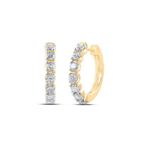 10kt Yellow Gold Womens Round Diamond Hoop Earrings 1 Cttw - 161832