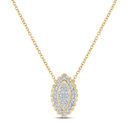 10kt Yellow Gold Womens Round Diamond Vertical Oval Necklace 1/5 Cttw