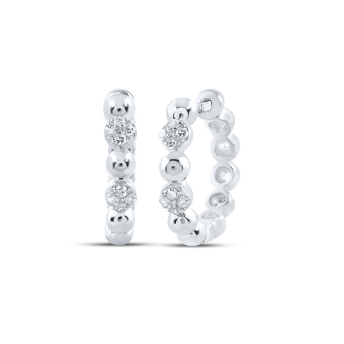 10kt White Gold Womens Round Diamond Hoop Earrings 1/10 Cttw - 161806