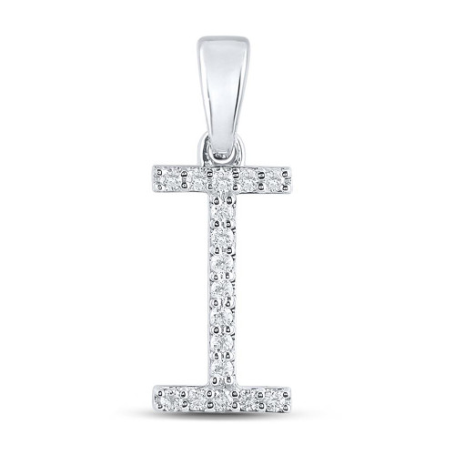 10kt White Gold Womens Round Diamond I Initial Letter Pendant 1/8 Cttw - 158089