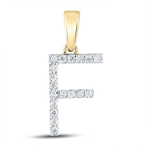 10kt Yellow Gold Womens Round Diamond F Initial Letter Pendant 1/8 Cttw - 158076