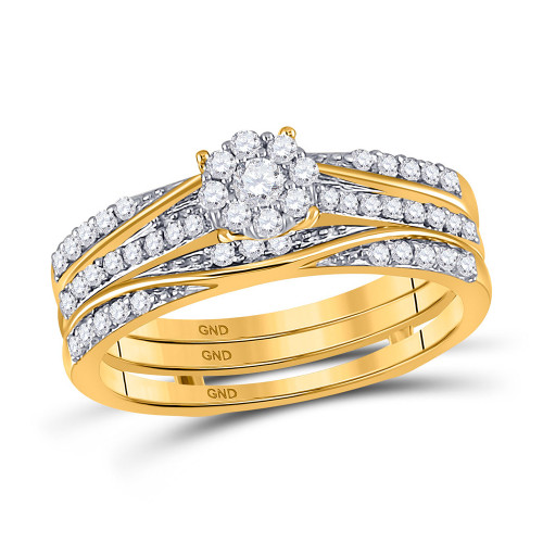 10kt Yellow Gold Round Diamond 3-piece Bridal Wedding Ring Band Set 1/2 Cttw