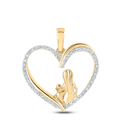 10kt Yellow Gold Womens Round Diamond Heart Child Mom Pendant 1/5 Cttw