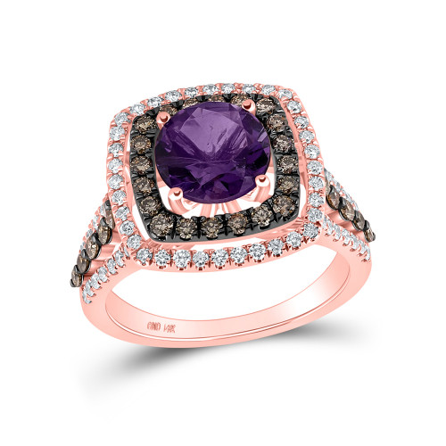 14kt Rose Gold Womens Round Amethyst Diamond Fashion Ring 2-3/4 Cttw