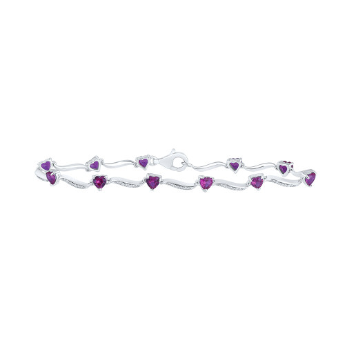 Sterling Silver Womens Heart Lab-created Ruby Fashion Bracelet 4 Cttw