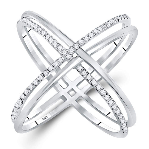 10kt White Gold Womens Round Diamond Crossover Band Ring 1/3 Cttw - 112431