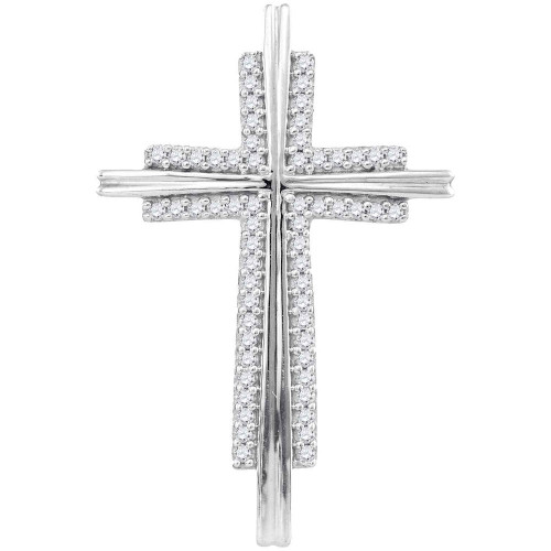 10kt White Gold Womens Round Diamond Cross Religious Pendant 1/8 Cttw - 93408