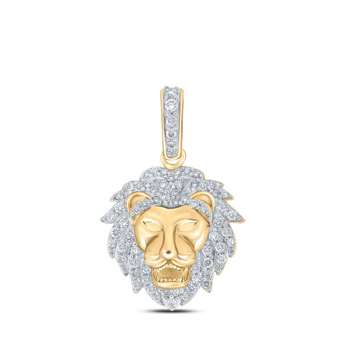 10kt Yellow Gold Mens Round Diamond Lion Face Charm Pendant 1/3 Cttw