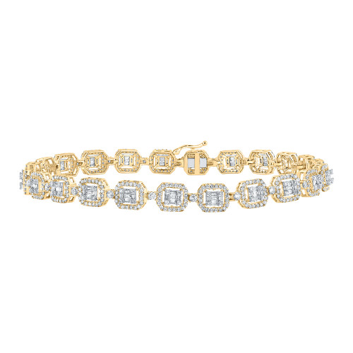 10kt Yellow Gold Mens Baguette Diamond Square Link Bracelet 4 Cttw - 161141