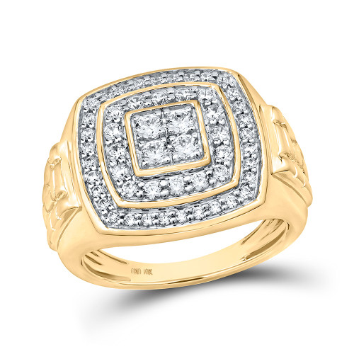 10kt Yellow Gold Mens Round Diamond Square Ring 1 Cttw - 163798