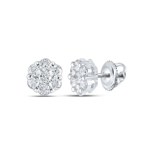 10kt White Gold Womens Round Diamond Flower Cluster Earrings 1/2 Cttw - 151745