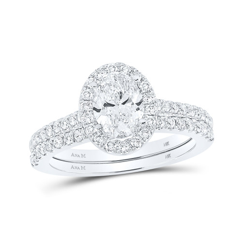 14kt White Gold Oval Diamond Halo Bridal Wedding Ring Band Set 1-1/2 Cttw - 163717