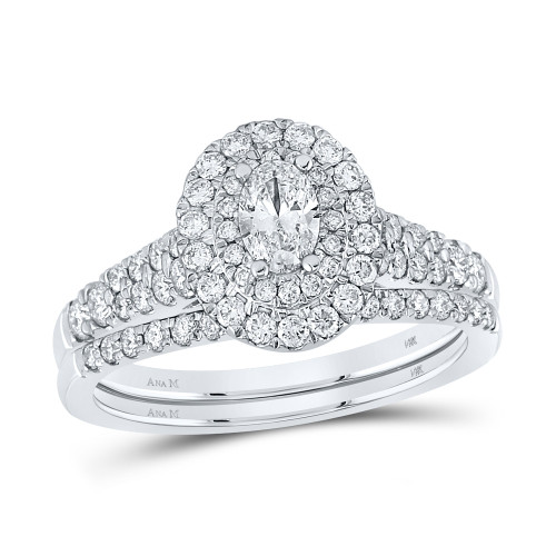 14kt White Gold Oval Diamond Halo Bridal Wedding Ring Band Set 1 Cttw - 163763