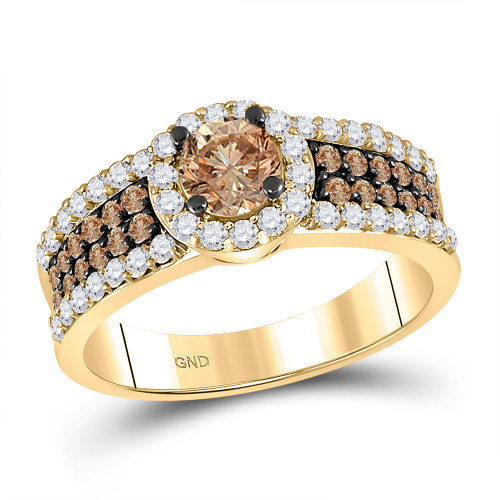 14kt Yellow Gold Round Brown Diamond Solitaire Bridal Wedding Engagement Ring 1-1/4 Cttw