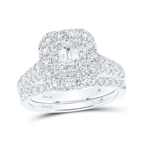 14kt White Gold Emerald Diamond Halo Bridal Wedding Ring Band Set 2 Cttw - 163774
