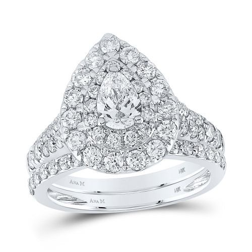 14kt White Gold Pear Diamond Halo Bridal Wedding Ring Band Set 2 Cttw - 163778
