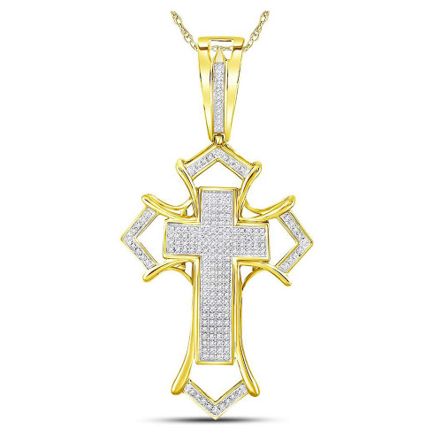 10kt Yellow Gold Mens Round Diamond Gothic Cross Charm Pendant 1/2 Cttw - 58336