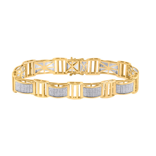 10kt Yellow Gold Mens Round Diamond Link Bracelet 2 Cttw