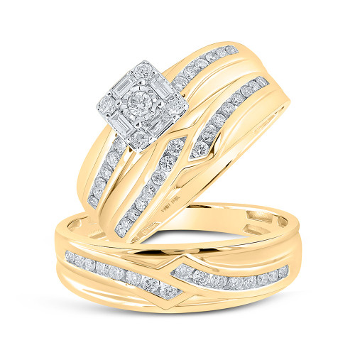 10kt Yellow Gold His Hers Round Diamond Square Matching Wedding Set 5/8 Cttw - 161244