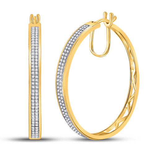 10kt Yellow Gold Womens Round Diamond Hoop Earrings 1/2 Cttw - 58742