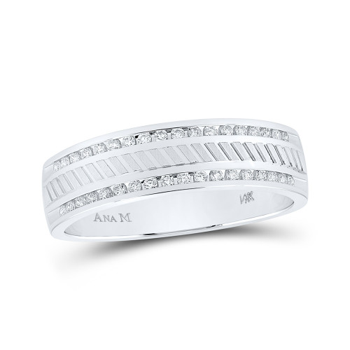 14kt White Gold Mens Machine-set Round Diamond Wedding Band Ring 1/4 Cttw