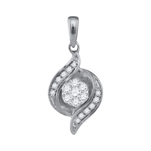 14kt White Gold Womens Round Diamond Flower Cluster Pendant 1/5 Cttw