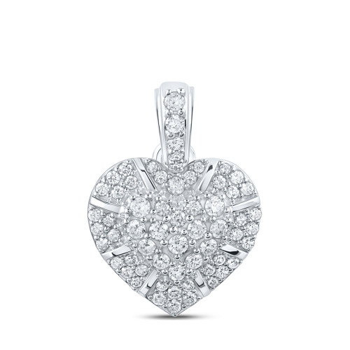 10kt White Gold Womens Round Diamond Heart Pendant 5/8 Cttw - 161030