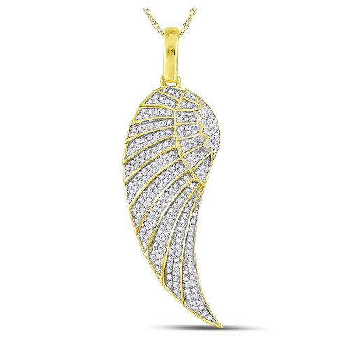 10kt Yellow Gold Mens Round Diamond Angel Wing Charm Pendant 5/8 Cttw - 114686