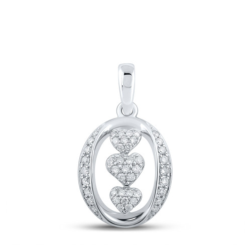 10kt White Gold Womens Round Diamond Triple Heart Pendant 1/4 Cttw - 161004