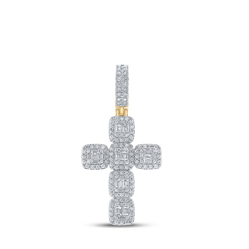 10kt Yellow Gold Mens Baguette Diamond Cross Charm Pendant 1-7/8 Cttw - 163276