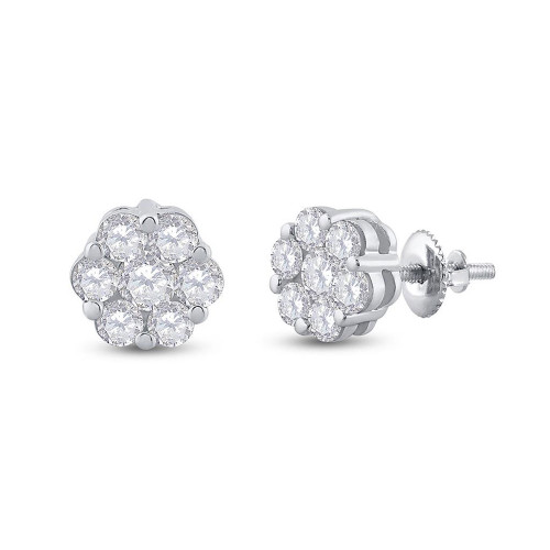 14kt White Gold Womens Round Diamond Flower Cluster Earrings 3/4 Cttw - 153942