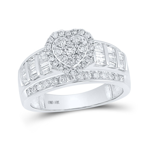10kt White Gold Round Diamond Heart Bridal Wedding Engagement Ring 1 Cttw - 151300