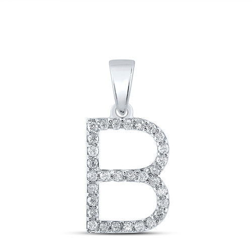 14kt White Gold Womens Round Diamond B Initial Letter Pendant 1/4 Cttw