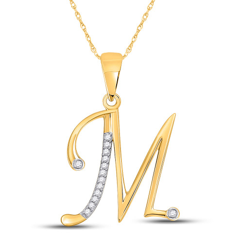 10kt Yellow Gold Womens Round Diamond M Initial Letter Pendant 1/20 Cttw