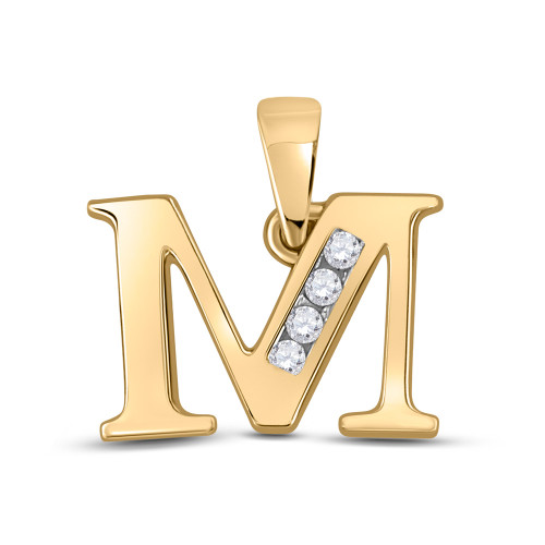 10kt Yellow Gold Womens Round Diamond M Initial Letter Pendant 1/20 Cttw - 151428