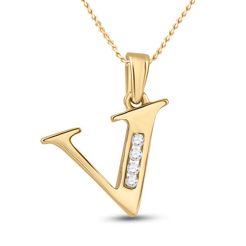 10kt Yellow Gold Womens Round Diamond V Initial Letter Pendant 1/20 Cttw - 151437