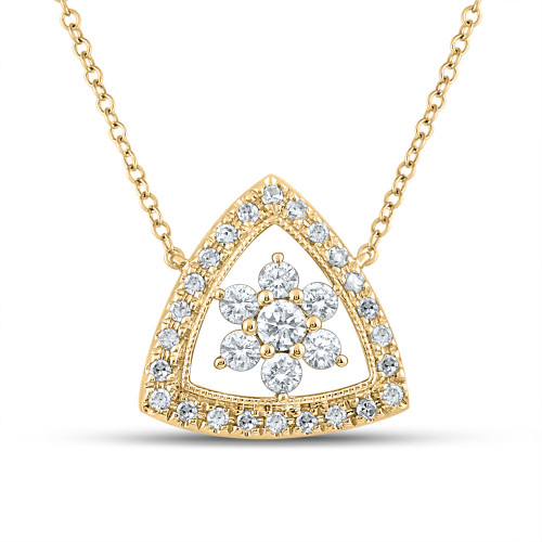 14kt Yellow Gold Womens Round Diamond Cluster Triangle Necklace 1/3 Cttw