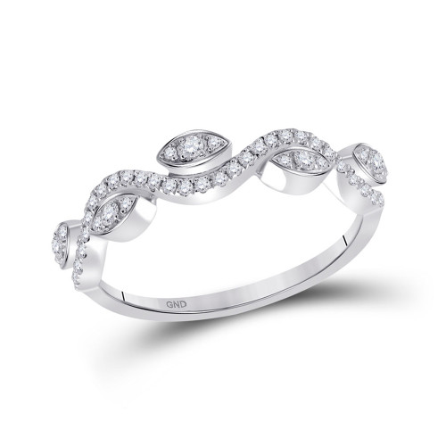 10kt White Gold Womens Round Diamond Wavy Band Ring 1/5 Cttw