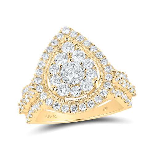 14kt Yellow Gold Round Diamond Teardrop Bridal Wedding Engagement Ring 1-3/4 Cttw