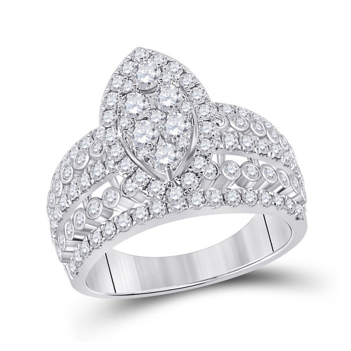 14kt White Gold Womens Round Diamond Marquise-shape Cluster Ring 1-3/4 Cttw