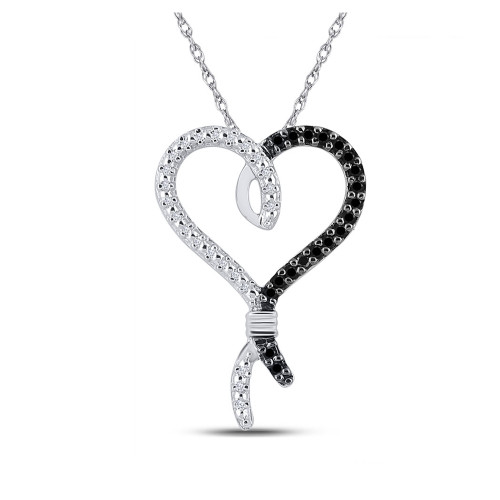 Sterling Silver Womens Round Black Color Enhanced Diamond Heart Pendant 1/8 Cttw - 95126
