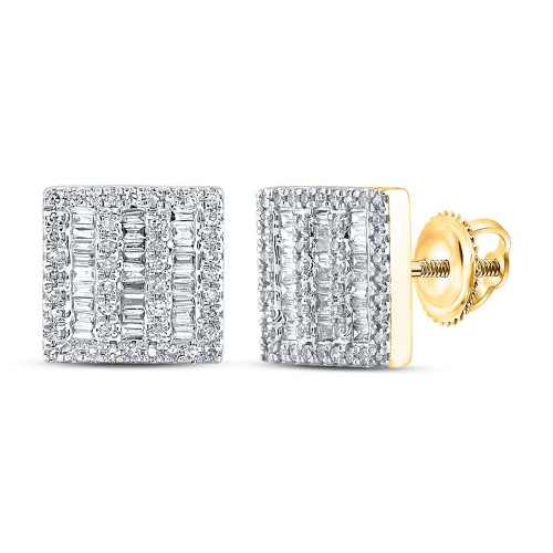 10kt Yellow Gold Mens Baguette Diamond Square Earrings 1/2 Cttw - 153481