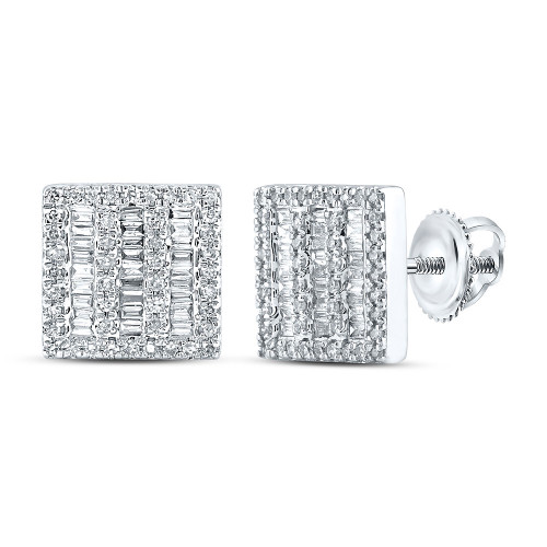 10kt White Gold Mens Baguette Diamond Square Earrings 1/2 Cttw - 153482