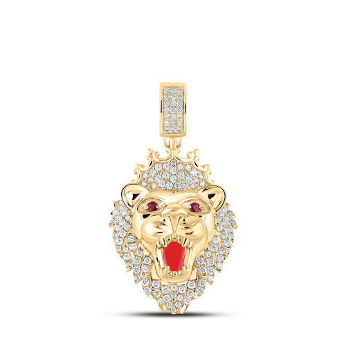 10kt Yellow Gold Mens Round Diamond Lion Crown Charm Pendant 2 Cttw