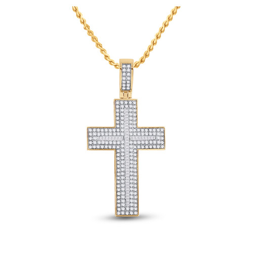 10kt Yellow Gold Mens Baguette Diamond Cross Charm Pendant 2-3/4 Cttw - 153538