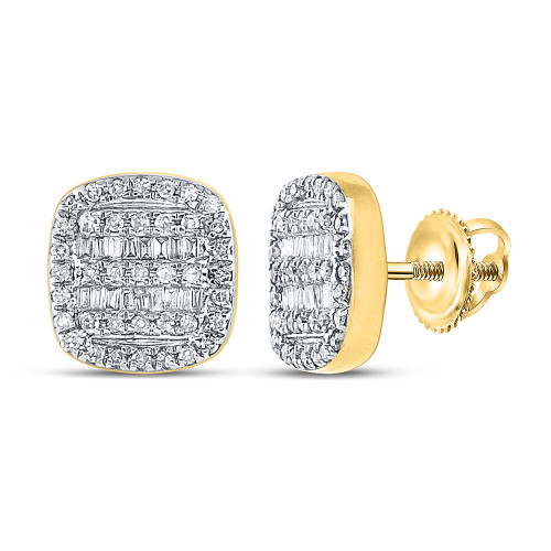 10kt Yellow Gold Mens Baguette Diamond Square Earrings 1/3 Cttw - 153502