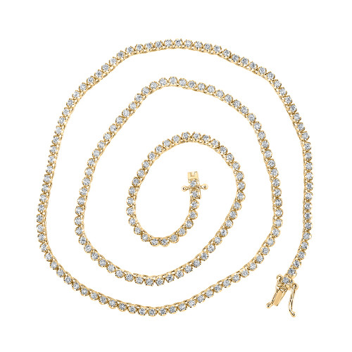 14kt Yellow Gold Mens Round Diamond 18-inch Tennis Chain Necklace 3-1/4 Cttw