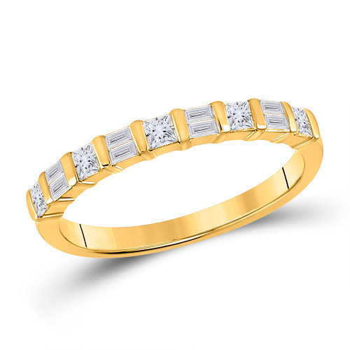 14kt Yellow Gold Womens Baguette Princess Diamond Band Ring 1/2 Cttw