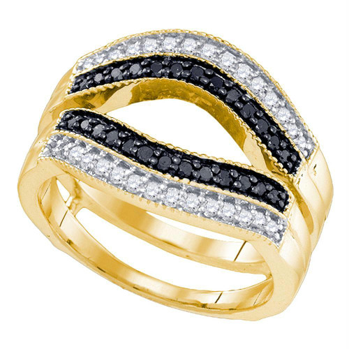 10kt Yellow Gold Womens Round Black Color Enhanced Diamond Ring Guard Wrap Solitaire Enhancer 1/2 Cttw